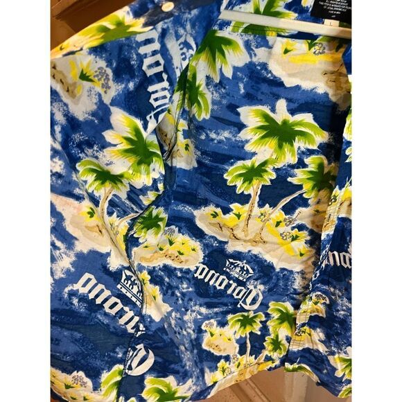 Corona Beer Hawaiian Aloha Short Sleeve Cabana Blue Yellow Shirt Size Large - Picture 7 of 11
